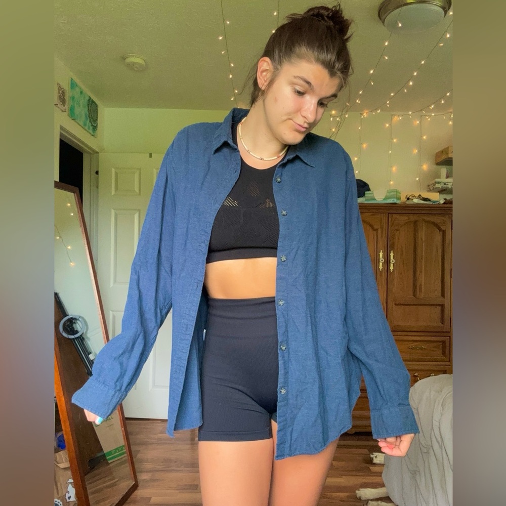 California shirt co. 1976 blue button up shirt